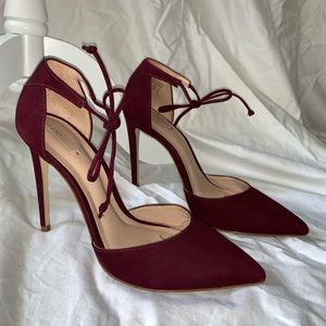 Aldo wine suede heels with pretty tie detail.